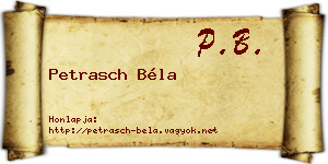 Petrasch Béla névjegykártya